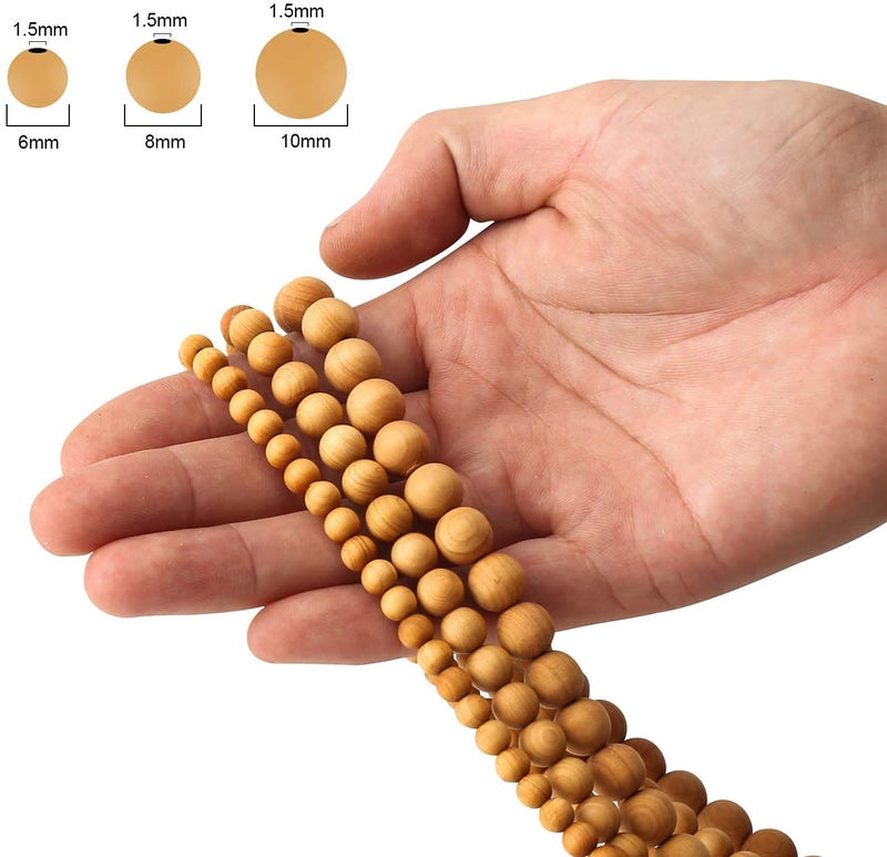 Prometis 200pcs 6mm Natural Sandalwood Round Beads Gorgeous Craft Handmade Polished Spacer Mala Pray Beads with Elastic Cord for Bracelets DIY Rosary Tasbih Jewelry Making - Image 5